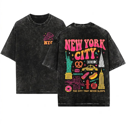 New York City NYC Aesthetic Travel Vacation Womens Top Gift for Her Unisex Wash T-Shirt