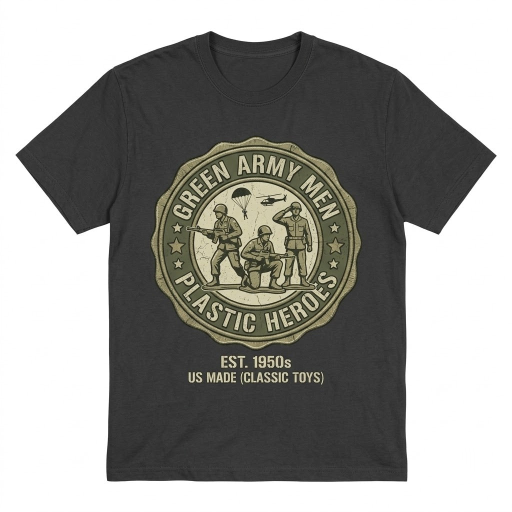 Green Plastic Army Men Theme Park Vacation Graphic Top, Retro Toy Soldiers Souvenir Apparel Unisex TShirt