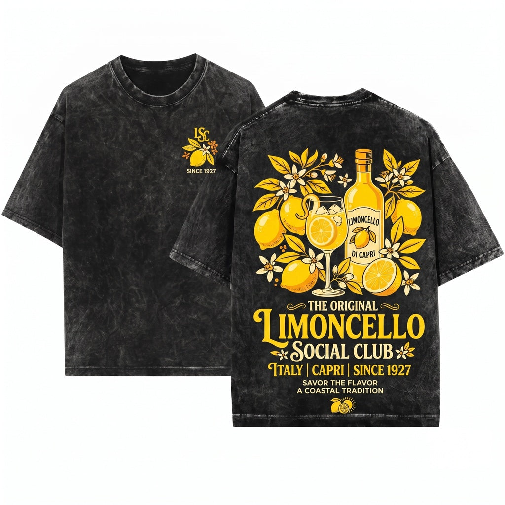 Limoncello Social Club Italian Lemon Amalfi Summer Citrus Mediterranean Vacation Gift Unisex Wash T-Shirt