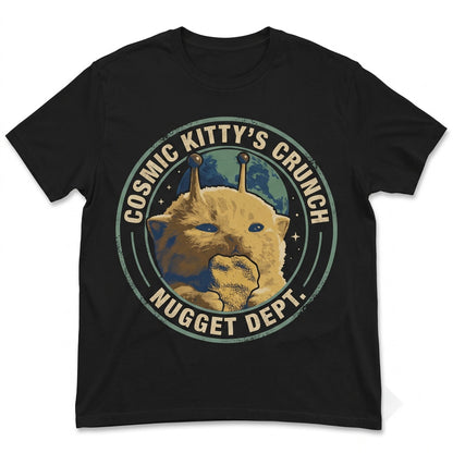 Alien Space Cat Eating Chicken Nugget Funny Silly Meme Glorp Brainrot Gen Z Graphic Humor Gift Unisex TShirt
