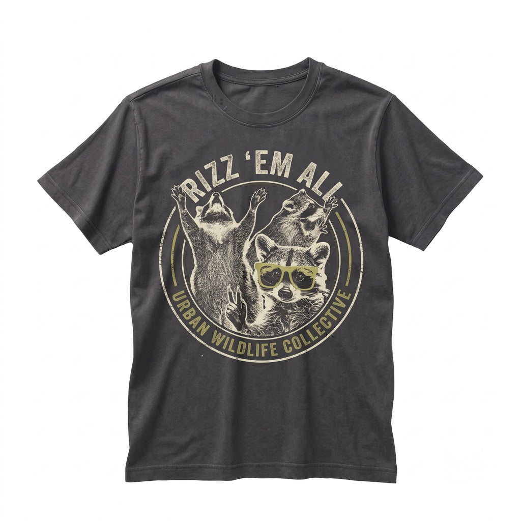 Funny Rizz Em With The Tism Raccoon Humorous Vintage Graphic Novelty Unisex TShirt
