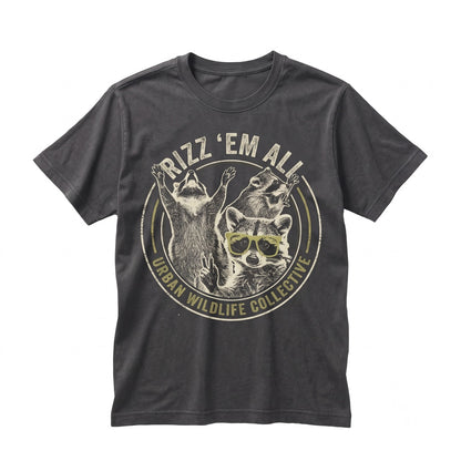 Funny Rizz Em With The Tism Raccoon Humorous Vintage Graphic Novelty Unisex TShirt