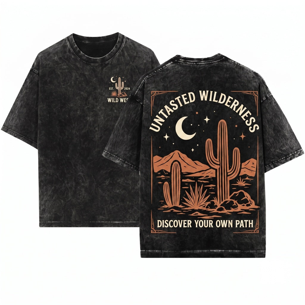 Classic Desert Night Cactus Moonlit Southwest Landscape Rustic Western Nature Gift Unisex Wash T-Shirt