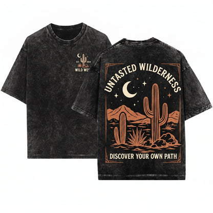Classic Desert Night Cactus Moonlit Southwest Landscape Rustic Western Nature Gift Unisex Wash T-Shirt