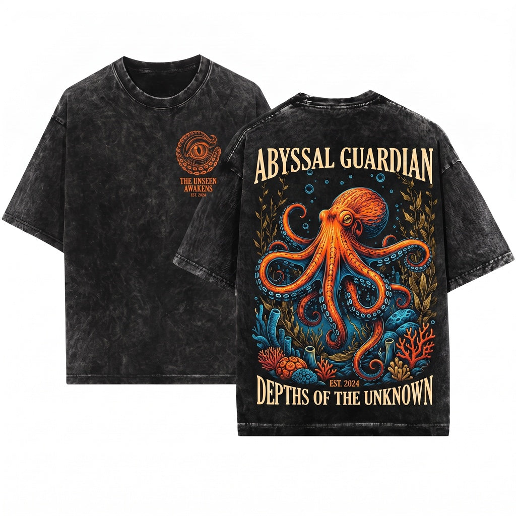 Vintage Ocean Octopus Graphic Marine Sea Creature Coastal Nautical Retro Style Wildlife Gift Unisex Wash T-Shirt