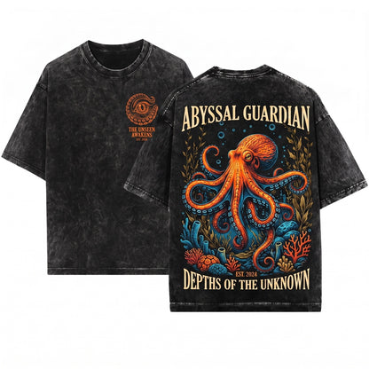 Vintage Ocean Octopus Graphic Marine Sea Creature Coastal Nautical Retro Style Wildlife Gift Unisex Wash T-Shirt