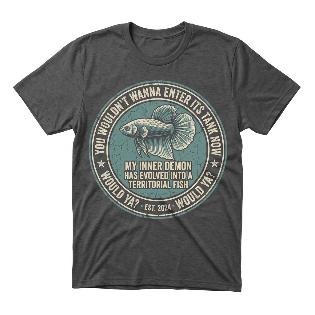 Funny Japanese Vintage Territorial Fish Evolved Demon Graphic Humor Apparel Cotton Tee Unisex TShirt