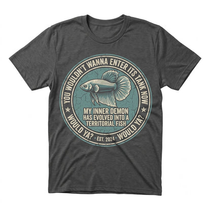 Funny Japanese Vintage Territorial Fish Evolved Demon Graphic Humor Apparel Cotton Tee Unisex TShirt