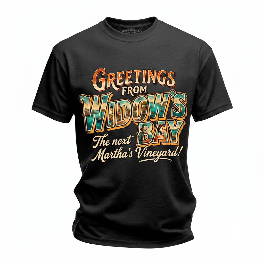 Greetings From Widows Bay The Next Marthas Vineyard Retro Thriller Spooky Seaside Gift Unisex TShirt