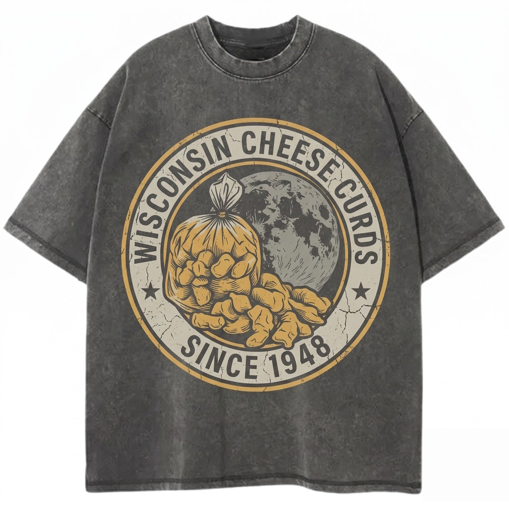 Three Raw Cheese Curds Galaxy Squeaky Dairy Vintage Foodie Funny Poutine Lover Wisconsin Graphic Top Unisex TShirt
