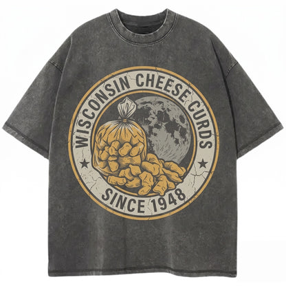 Three Raw Cheese Curds Galaxy Squeaky Dairy Vintage Foodie Funny Poutine Lover Wisconsin Graphic Top Unisex TShirt
