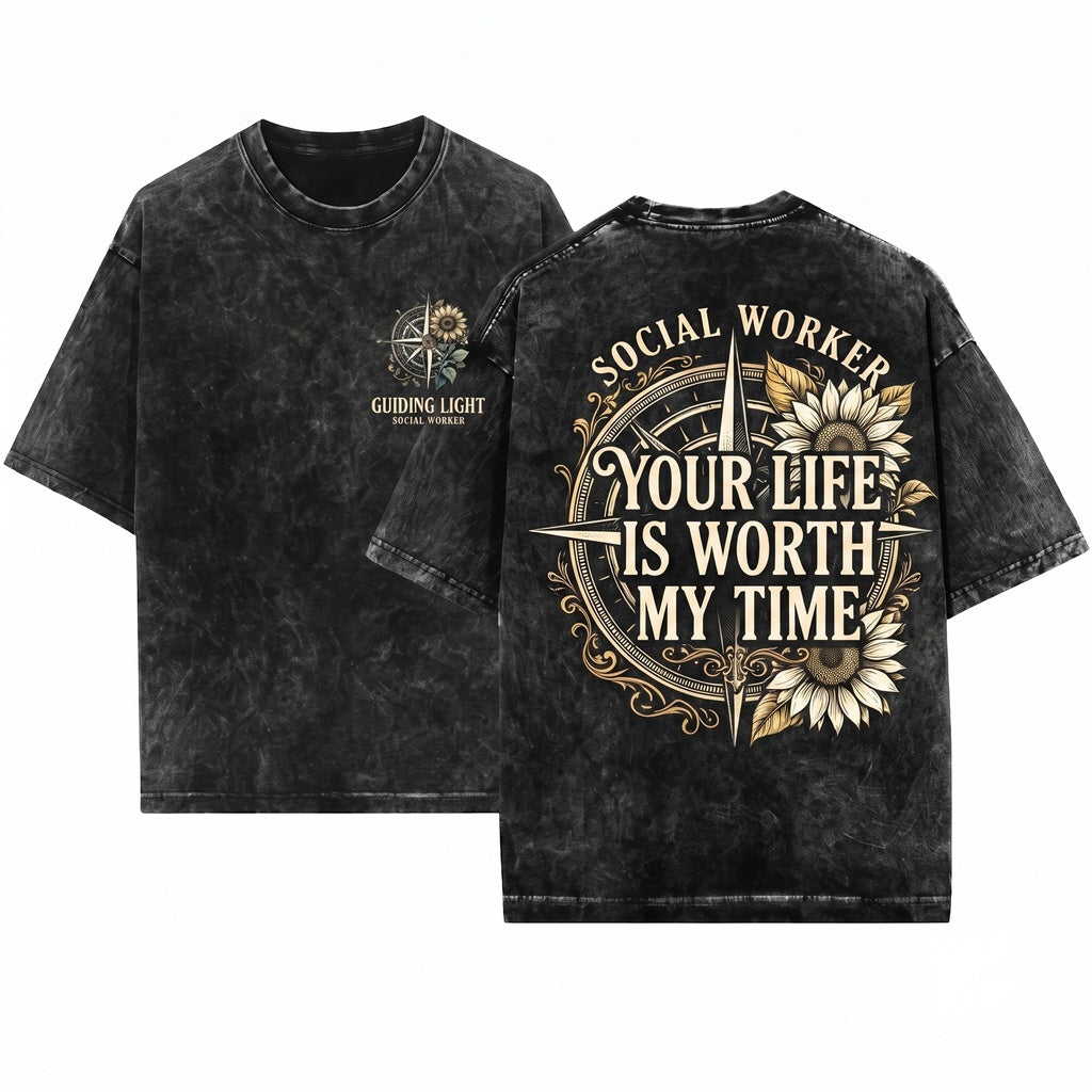 I Became A Social Worker Sunflower Heart Gift Unisex Wash T-Shirt