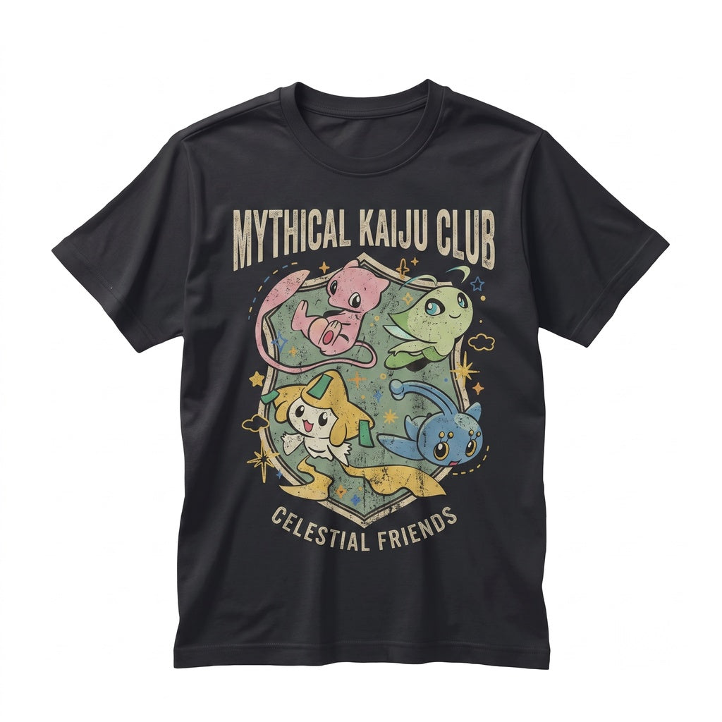 Mythical Cute Mew Celebi Jirachi Manaphy Kawaii Anime Legendary Squad Vintage Y2K Graphic Unisex TShirt