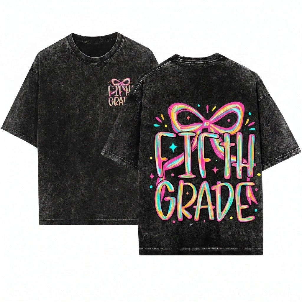 Pink Brushstroke Coquette Back To School Girl Preppy Fifth Grade PNG Unisex Wash T-Shirt