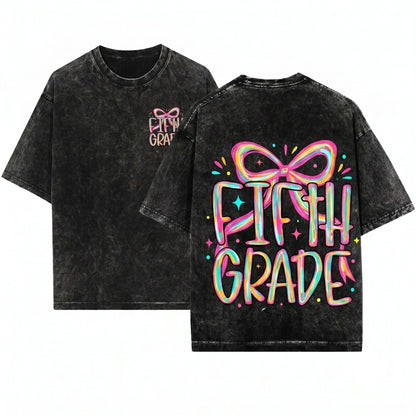 Pink Brushstroke Coquette Back To School Girl Preppy Fifth Grade PNG Unisex Wash T-Shirt