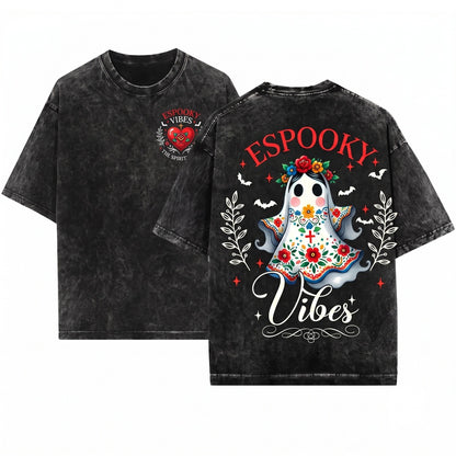 Espooky Season Halloween Cute Ghost Coffee Mexican Latina Spooky Conchas Unisex Wash T-Shirt