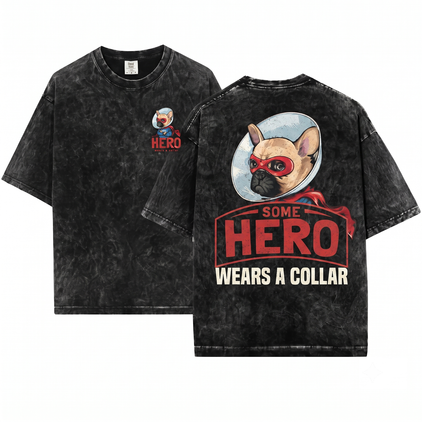 Boston Terrier Superhero Funny Cone of Shame Dog Mom Dad Gift Unisex Heavyweight Garment-Dyed T-Shirt