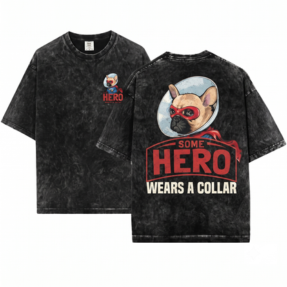 Boston Terrier Superhero Funny Cone of Shame Dog Mom Dad Gift Unisex Heavyweight Garment-Dyed T-Shirt