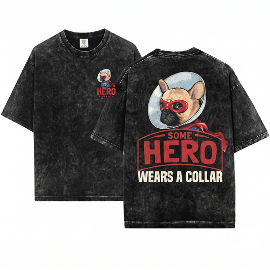 Boston Terrier Superhero Funny Cone of Shame Dog Mom Dad Gift Unisex Heavyweight Garment-Dyed T-Shirt