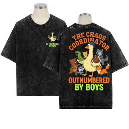 Outnumbered By Boys Funny Goose Baseball Football Retro Graphic Mom Unisex Wash T-Shirt