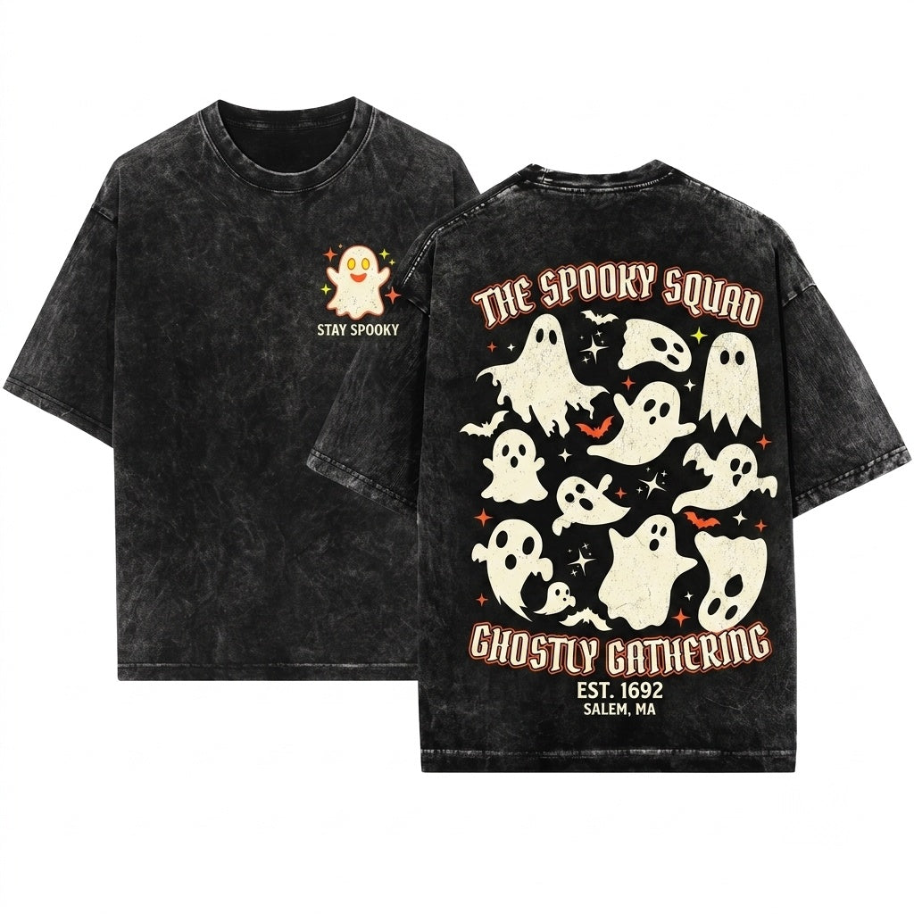 Cute Retro Ghost Collage Spooky Season Halloween Unisex Wash T-Shirt