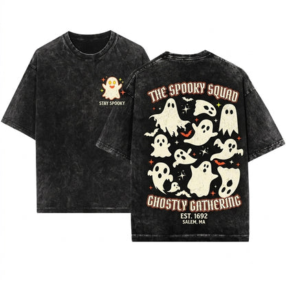 Cute Retro Ghost Collage Spooky Season Halloween Unisex Wash T-Shirt