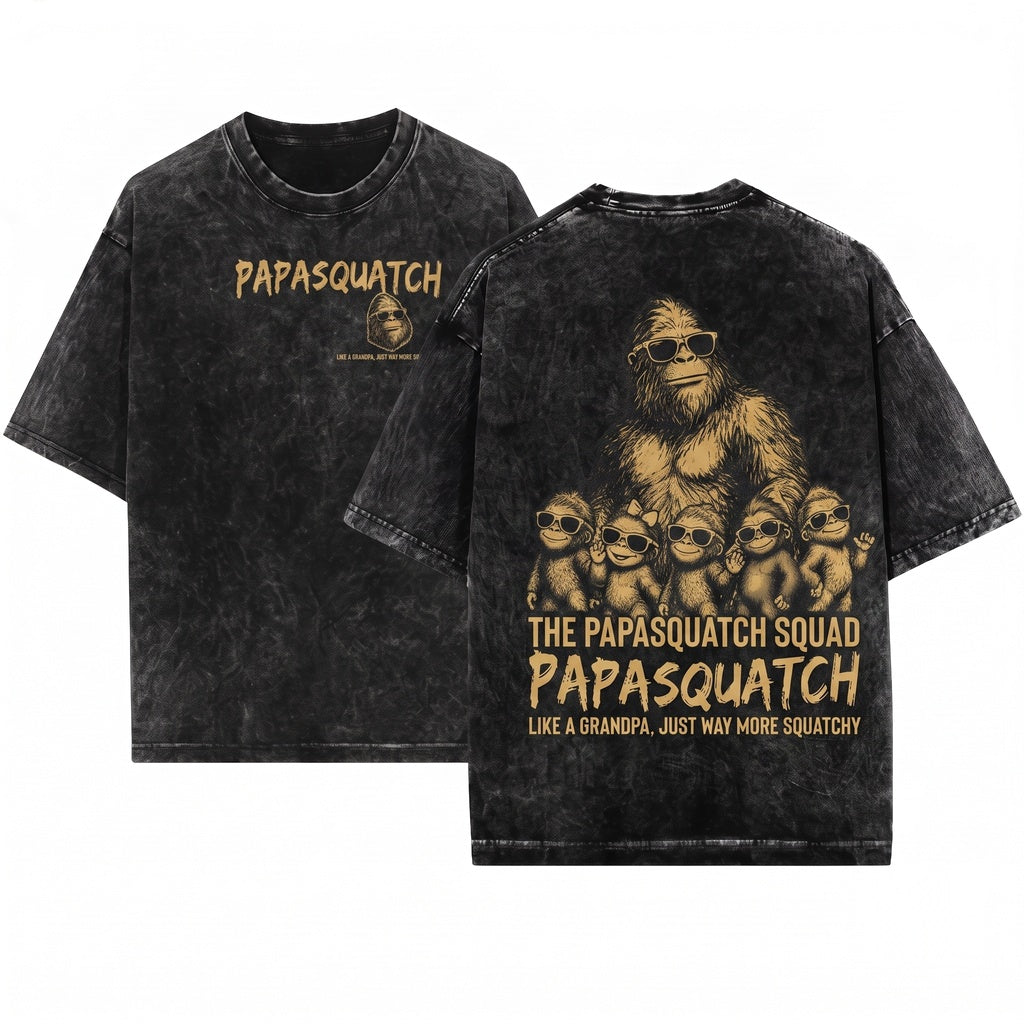 Personalized Papasquatch Like Grandpa Way More Squatchy Fathers Day Gift Cool Dad Custom Name Apparel Unisex Wash T-Shirt