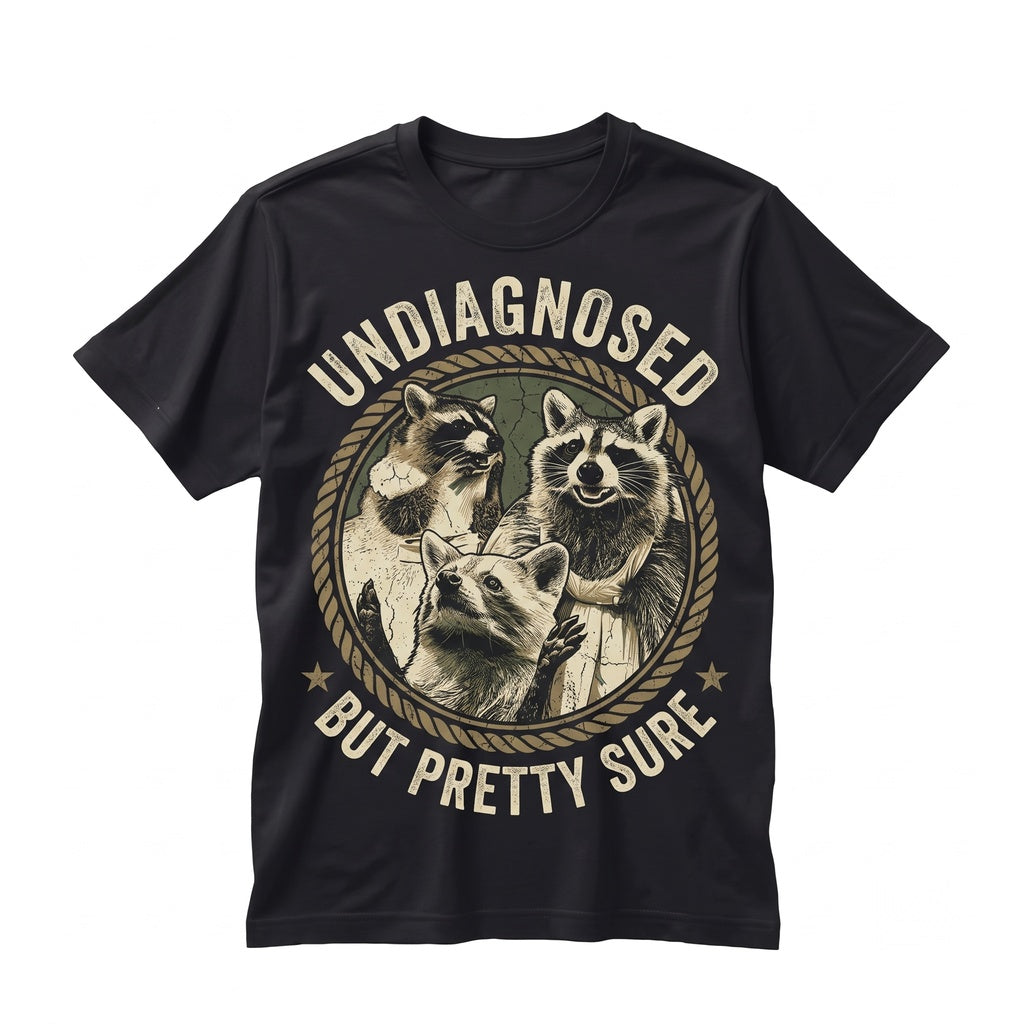 Undiagnosed But Everyones Pretty Sure Funny Raccoon Graphic Vintage Humor Unisex TShirt