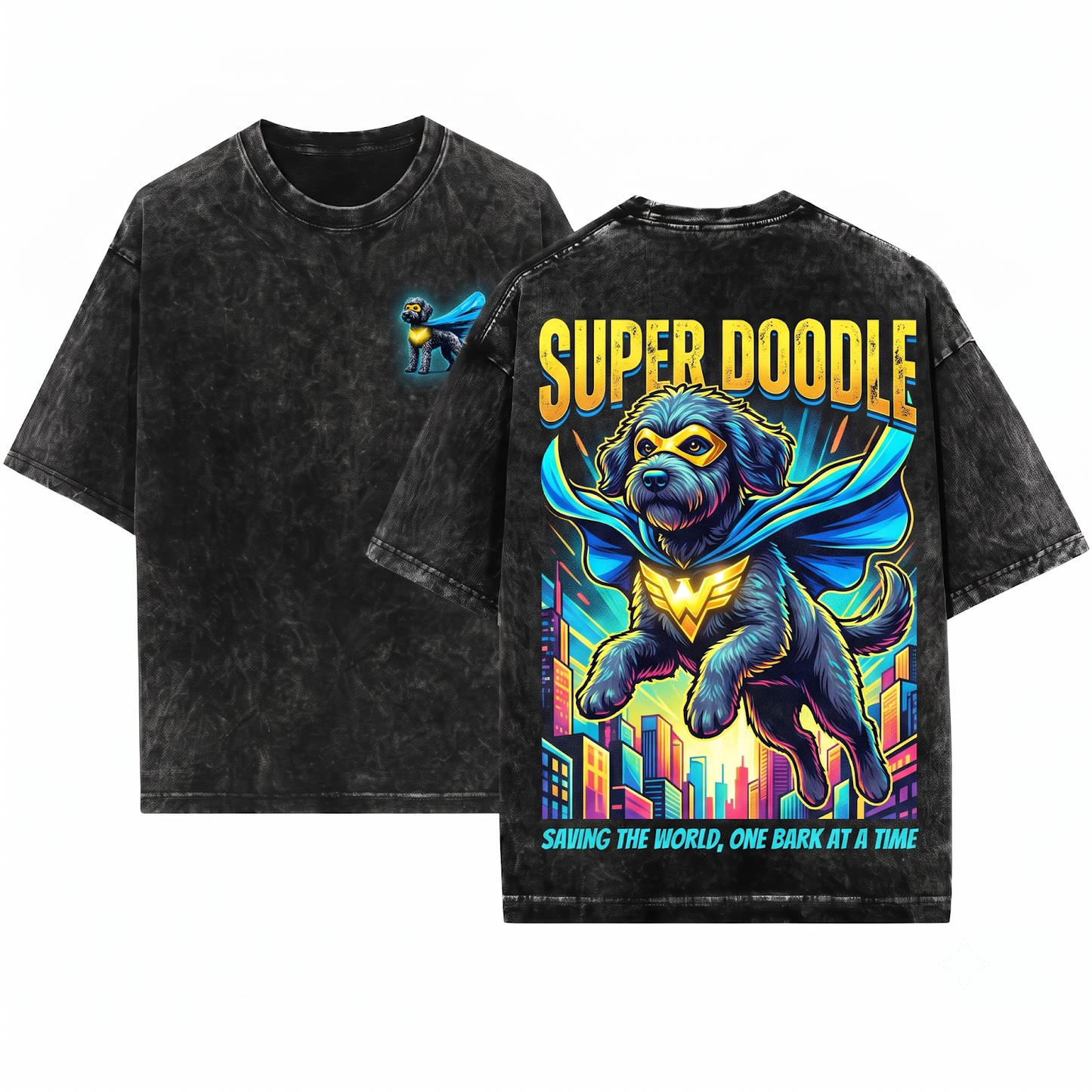 Funny Labradoodle Superhero Tee Cute Doodle Dog Comic Fans Gift Nerdy Pet Humor Graphic Unisex Heavyweight Garment-Dyed T-Shirt