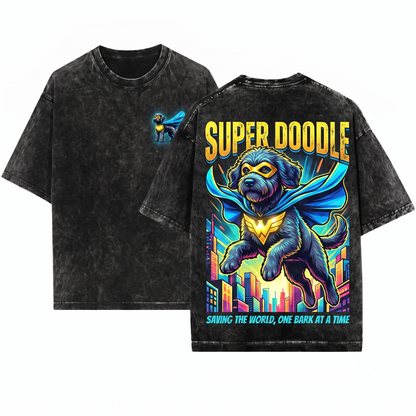 Funny Labradoodle Superhero Tee Cute Doodle Dog Comic Fans Gift Nerdy Pet Humor Graphic Unisex Heavyweight Garment-Dyed T-Shirt