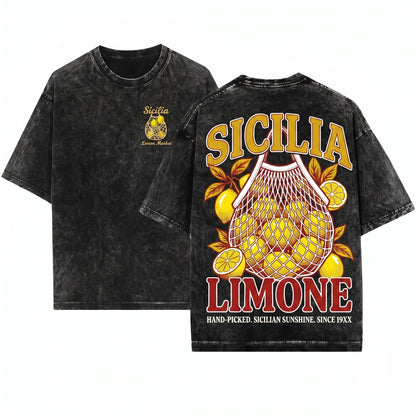 Sicily Lemon Graphic Italian Vacation Unisex Wash T-Shirt