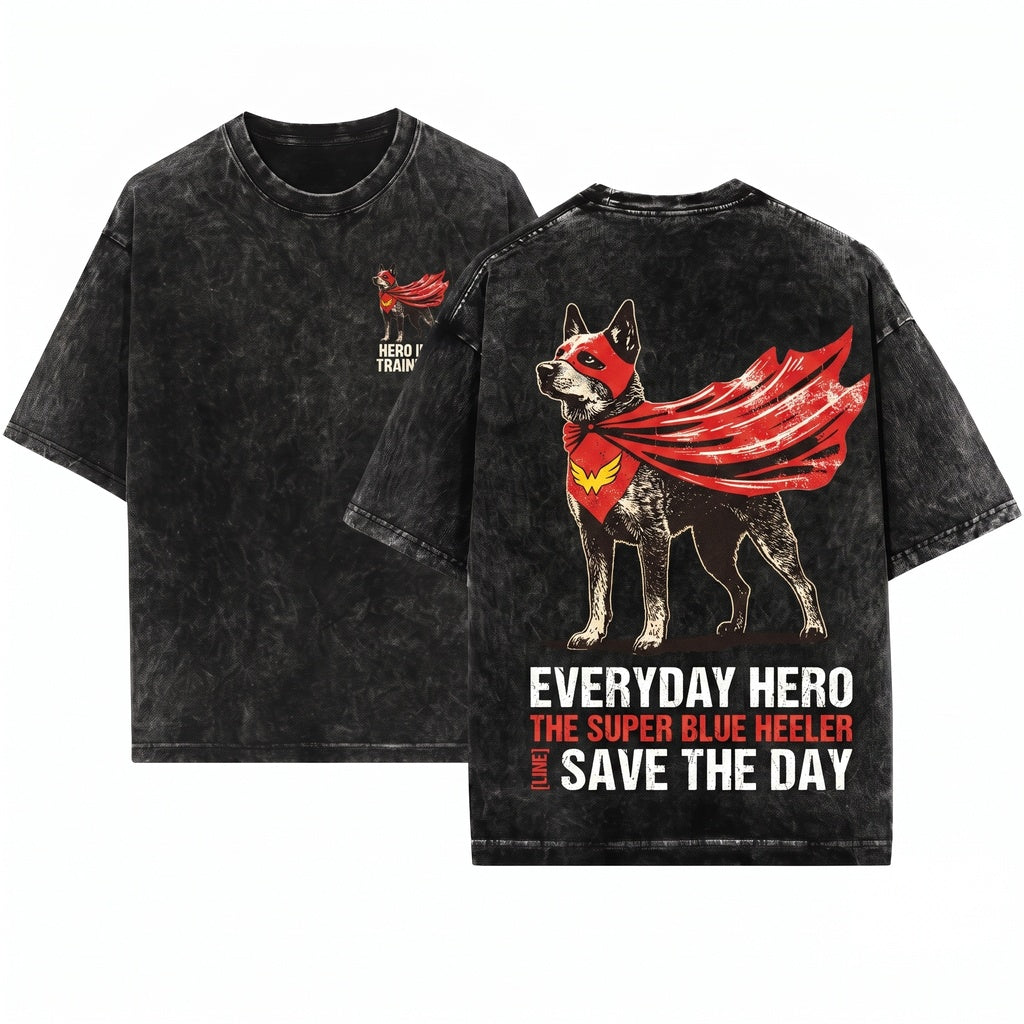 Superhero Caped Blue Heeler Dog Mom Dad Funny Gift Lover Unisex Wash T-Shirt