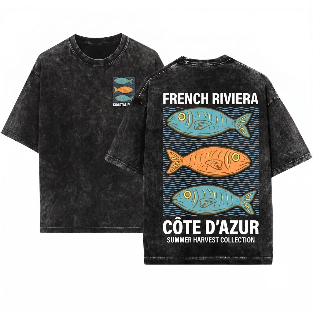 Cote dAzur French Riviera Fish Graphic Unisex Wash T-Shirt