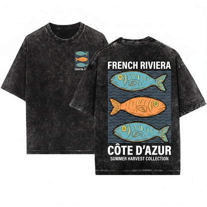 Cote dAzur French Riviera Fish Graphic Unisex Wash T-Shirt