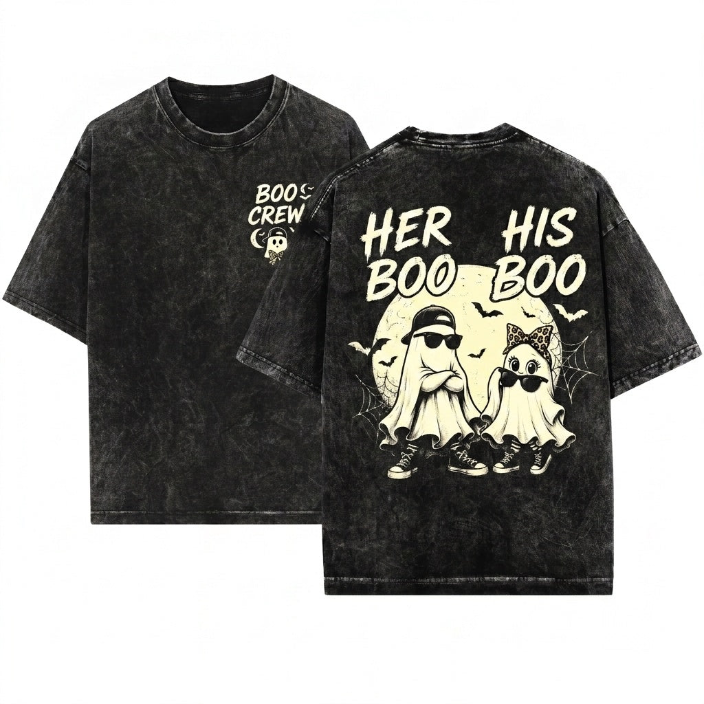Halloween Spooky Ghost Couple Matching His Her Boo Costume Unisex Wash T-Shirt
