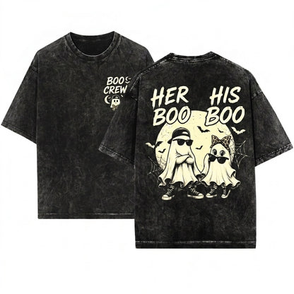 Halloween Spooky Ghost Couple Matching His Her Boo Costume Unisex Wash T-Shirt