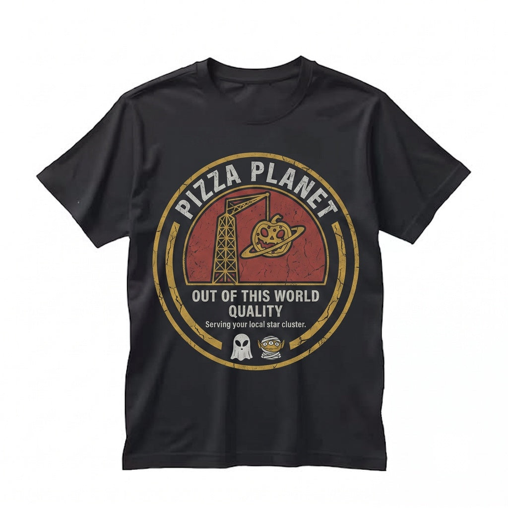 Retro Pizza Planet Mummy Ghost Alien Theme Park Family Vacation Graphic Unisex TShirt
