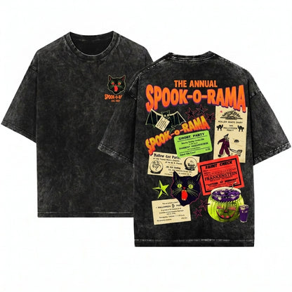 Retro Vintage Halloween Spooky Season Ephemera Party Bat Cat Unisex Wash T-Shirt