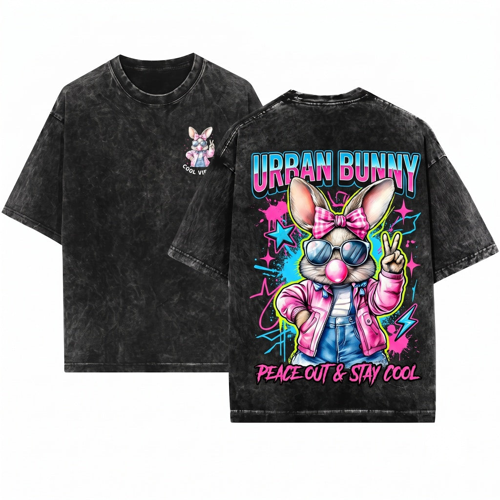 Retro Easter Bunny Blowing Bubble Gum Happy Sunglasses Sweatshirt Unisex Wash T-Shirt