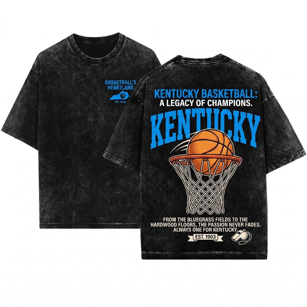 Bluegrass Retro Basketball Hoop Game Day Graphic Unisex Wash T-Shirt