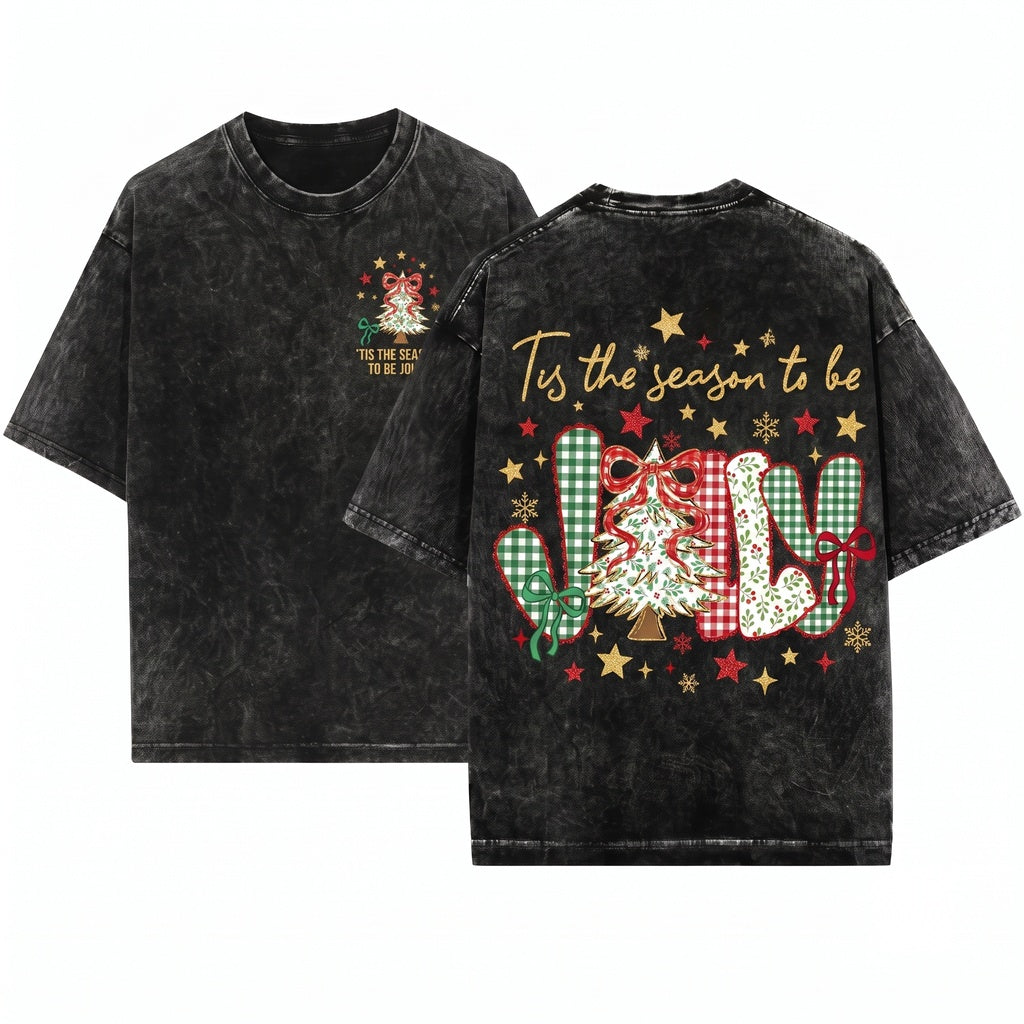 Lace Floral Holly Retro Funny Christmas Tis The Season To Be Jolly PNG Graphic Unisex Wash T-Shirt