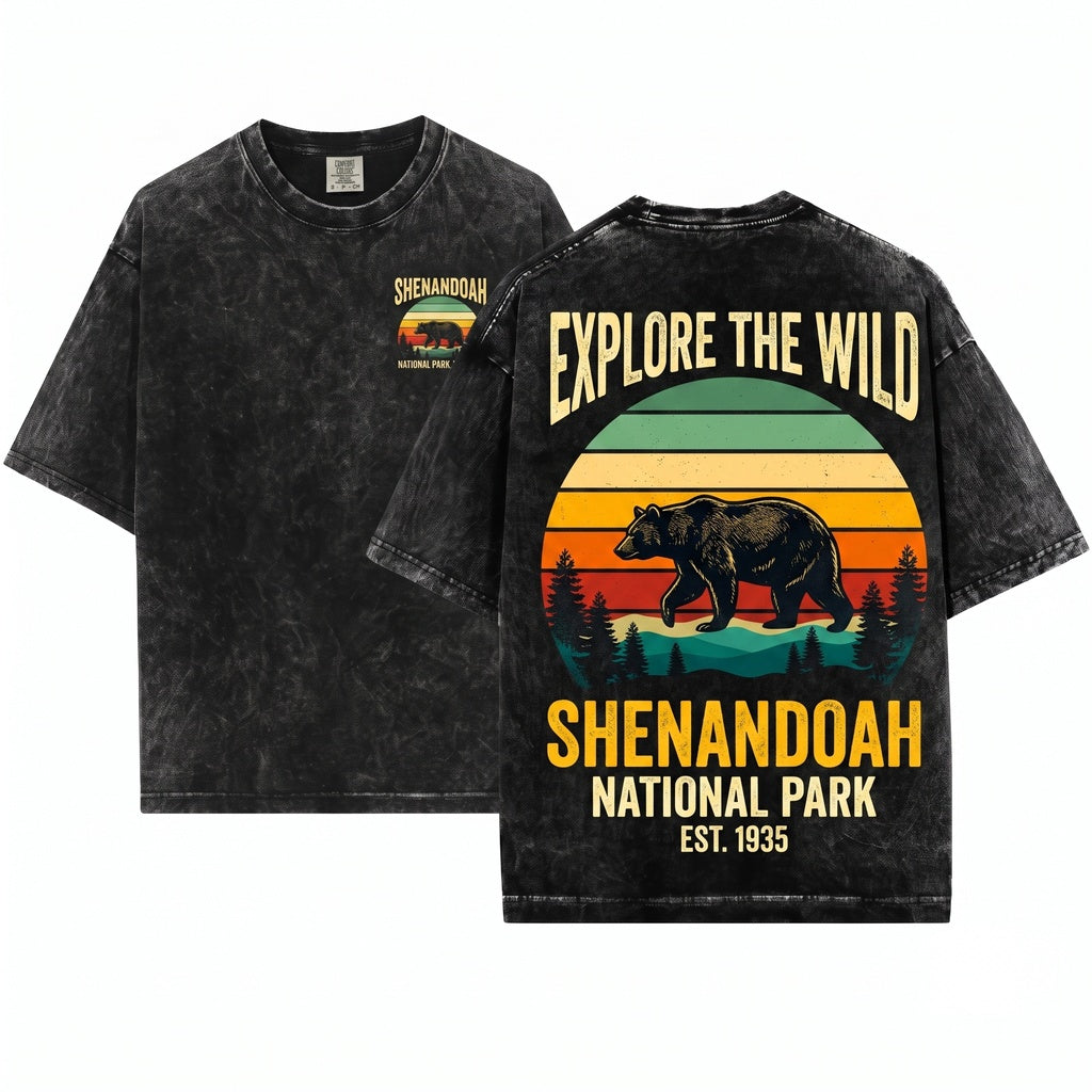 Shenandoah National Park Vintage Bear Souvenir Unisex Wash T-Shirt
