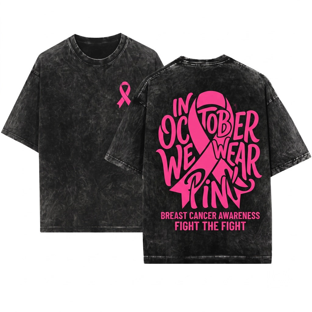 Breast Cancer Awareness Pink Ribbon Support Sweatshirt October Survivor Gift Unisex Wash T-Shirt