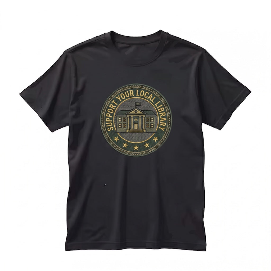 Support Your Local Library Embroidered Public Resources Reader Gift for Book Lovers Unisex TShirt