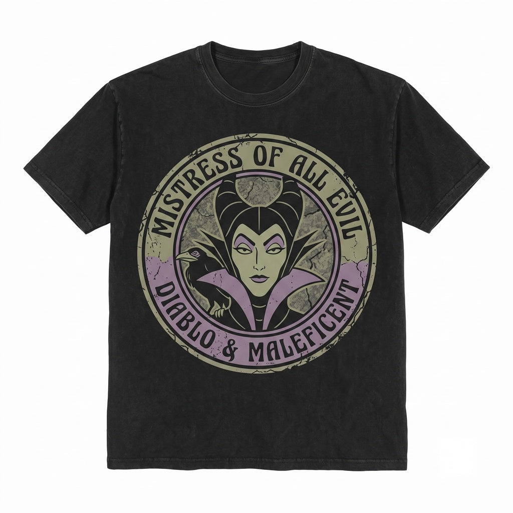 Vintage Dark Fairy Graphic Top, Maleficent Theme Park Halloween Vacation Apparel, Retro Evil Queen Portrait Unisex TShirt