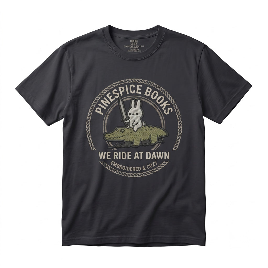 We Ride At Dawn Embroidered Bunny Alligator Renaissance Faire Funny Whimsical Animal Unisex TShirt