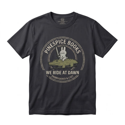 We Ride At Dawn Embroidered Bunny Alligator Renaissance Faire Funny Whimsical Animal Unisex TShirt