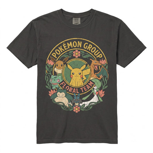 Vintage Cute Japanese Anime Character Floral Graphic Pocket Monster Gift for Women Unisex TShirt
