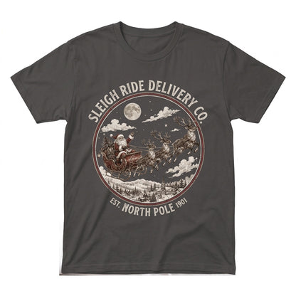 Vintage Santa Sleigh Reindeer Graphic Snowy Village Holiday Classic Christmas Gift Unisex TShirt