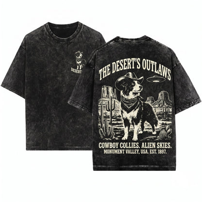 Vintage Cowboy Border Collie UFO Ranch Western Dog Dad Mom Gift Unisex Wash T-Shirt